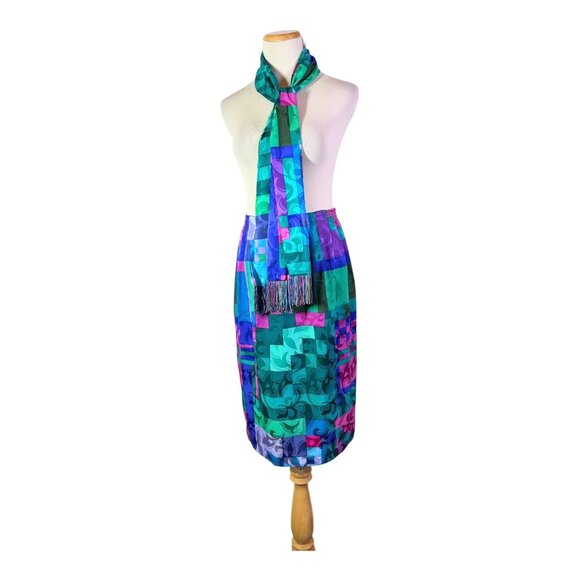 Vintage Anne Crimmins for Umi Skirt and Scarf Set Matching Silk Size 4 - Picture 1 of 13